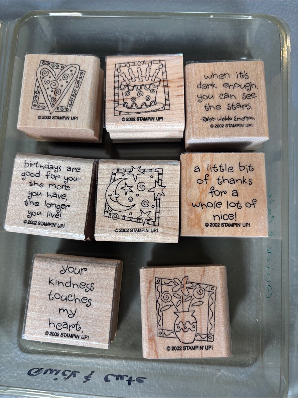 Stampin’ Up! Quick & Cute 2002 Retired Wood Mount Rubber Stamp Set of 8